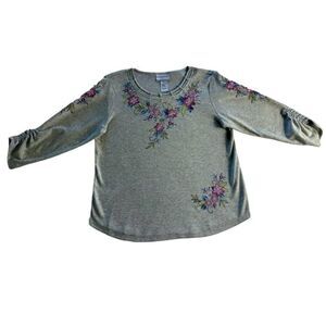 Alfred Dunner Petite XLarge Floral Embroidery 3/4 Sleeve Top